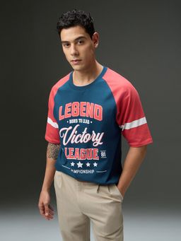 DILLINGER - Men Round Neck Raglan Sleeve Printed Blue Oversized Fit T-Shirt
