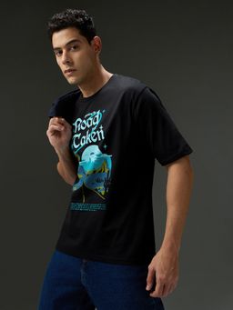 DILLINGER - Men Round Neck Half Sleeve Black Printed Oversized Fit T-Shirt