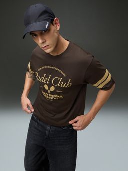 DILLINGER - Men Round Neck Half Sleeve Printed Oversized Brown T-Shirt
