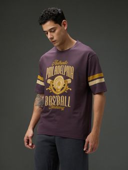 DILLINGER - Brown Men Round Neck Half Sleeve Printed Oversized Fit T-Shirt