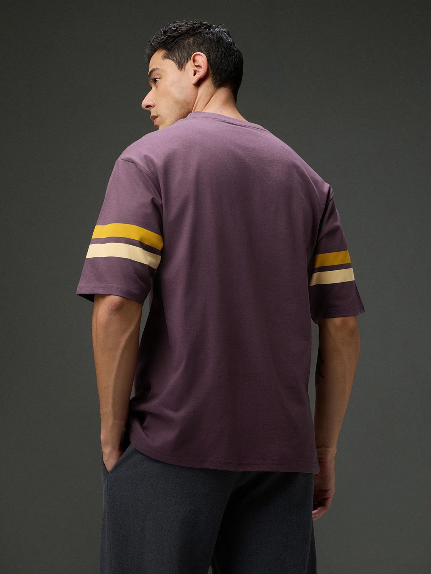 Brown Men Round Neck Half Sleeve Printed Oversized Fit T-Shirt