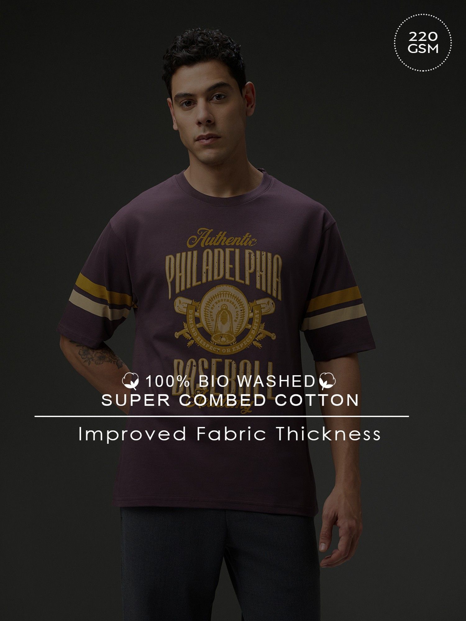Brown Men Round Neck Half Sleeve Printed Oversized Fit T-Shirt