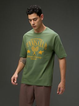 DILLINGER - Men Round Neck Half Sleeve Printed Oversized Fit Green T-Shirt