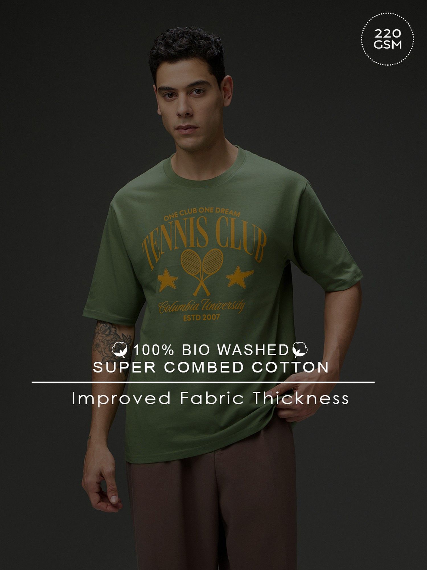 Men Round Neck Half Sleeve Printed Oversized Fit Green T-Shirt
