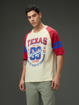 DILLINGER - Men Round Neck Off White Raglan Sleeve Printed Oversized Fit T-Shirt