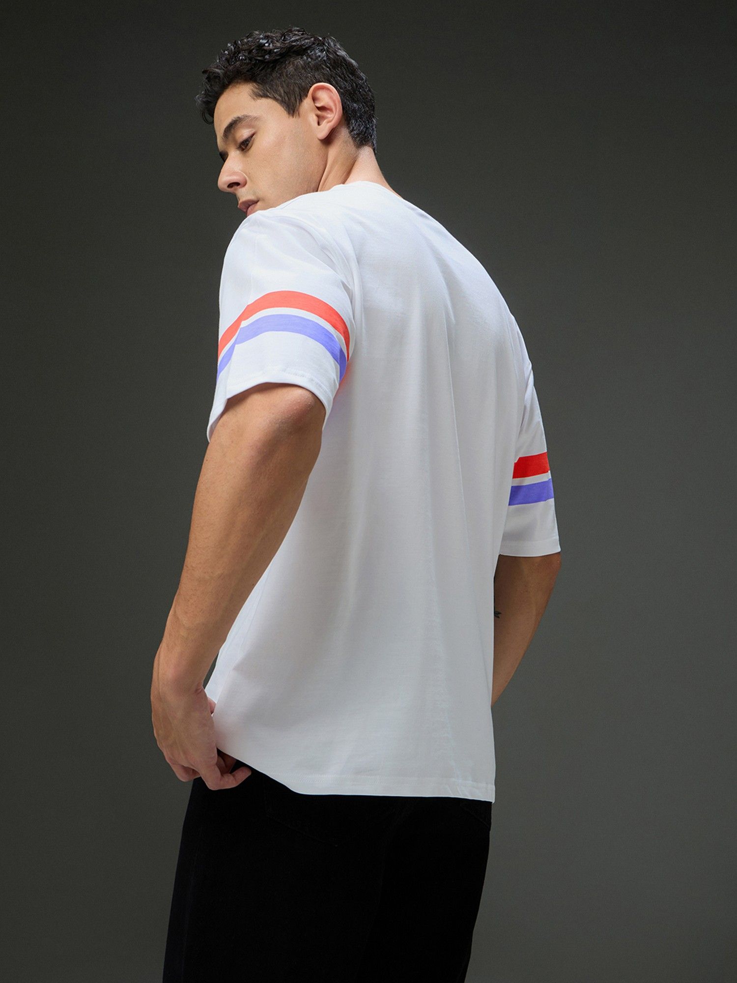 Men Round Neck White Half Sleeve Printed Oversized Fit T-Shirt