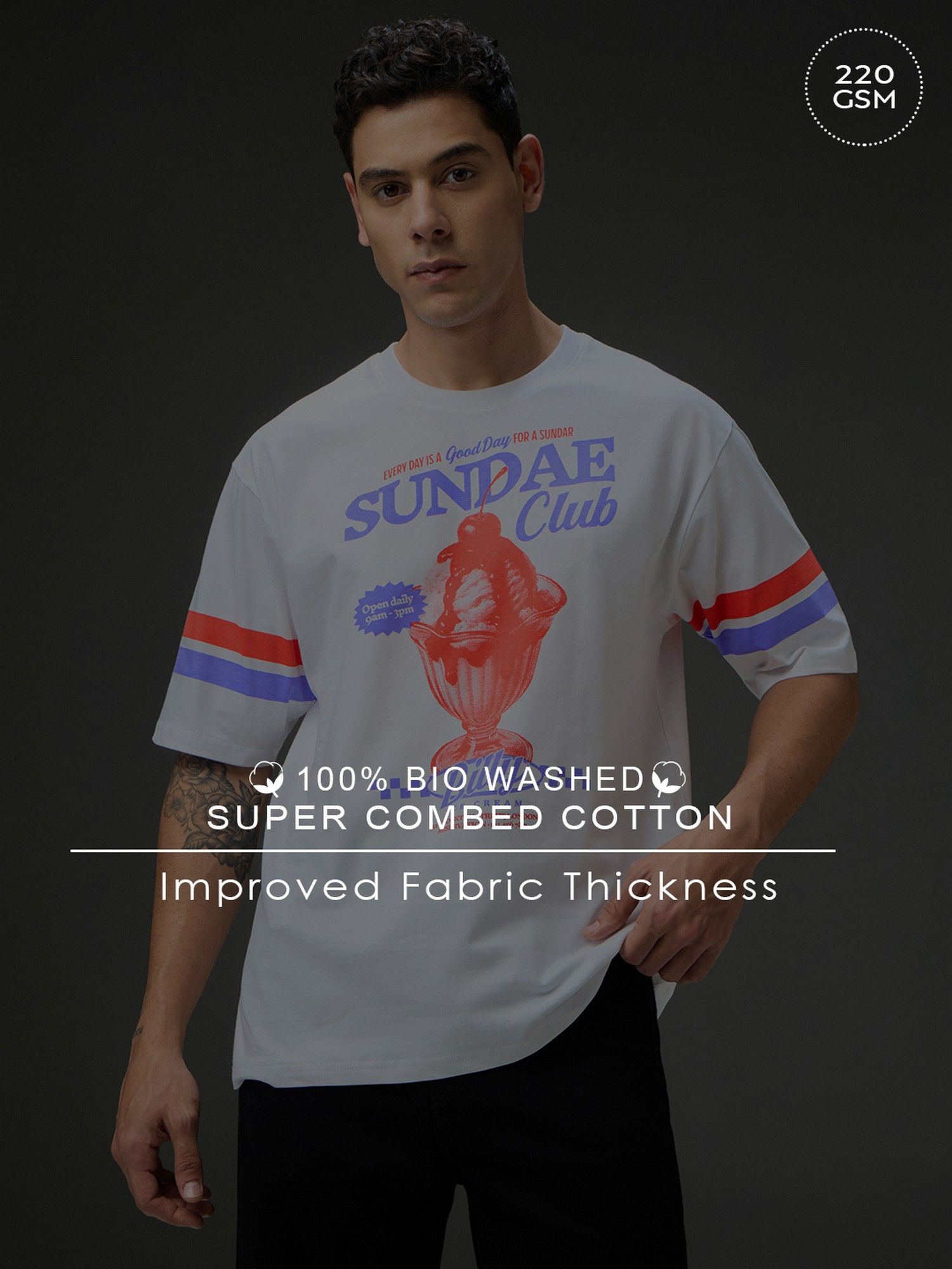 Men Round Neck White Half Sleeve Printed Oversized Fit T-Shirt