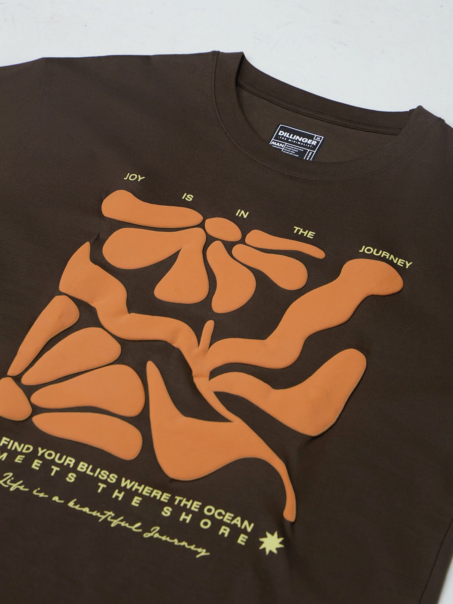 Men Round Neck Half Sleeve Puff Printed Oversized Brown Fit T-Shirt