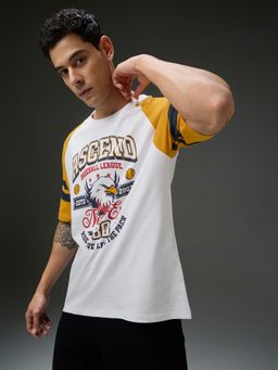 DILLINGER - Men Round Neck Raglan Sleeve White Printed Oversized Fit T-Shirt