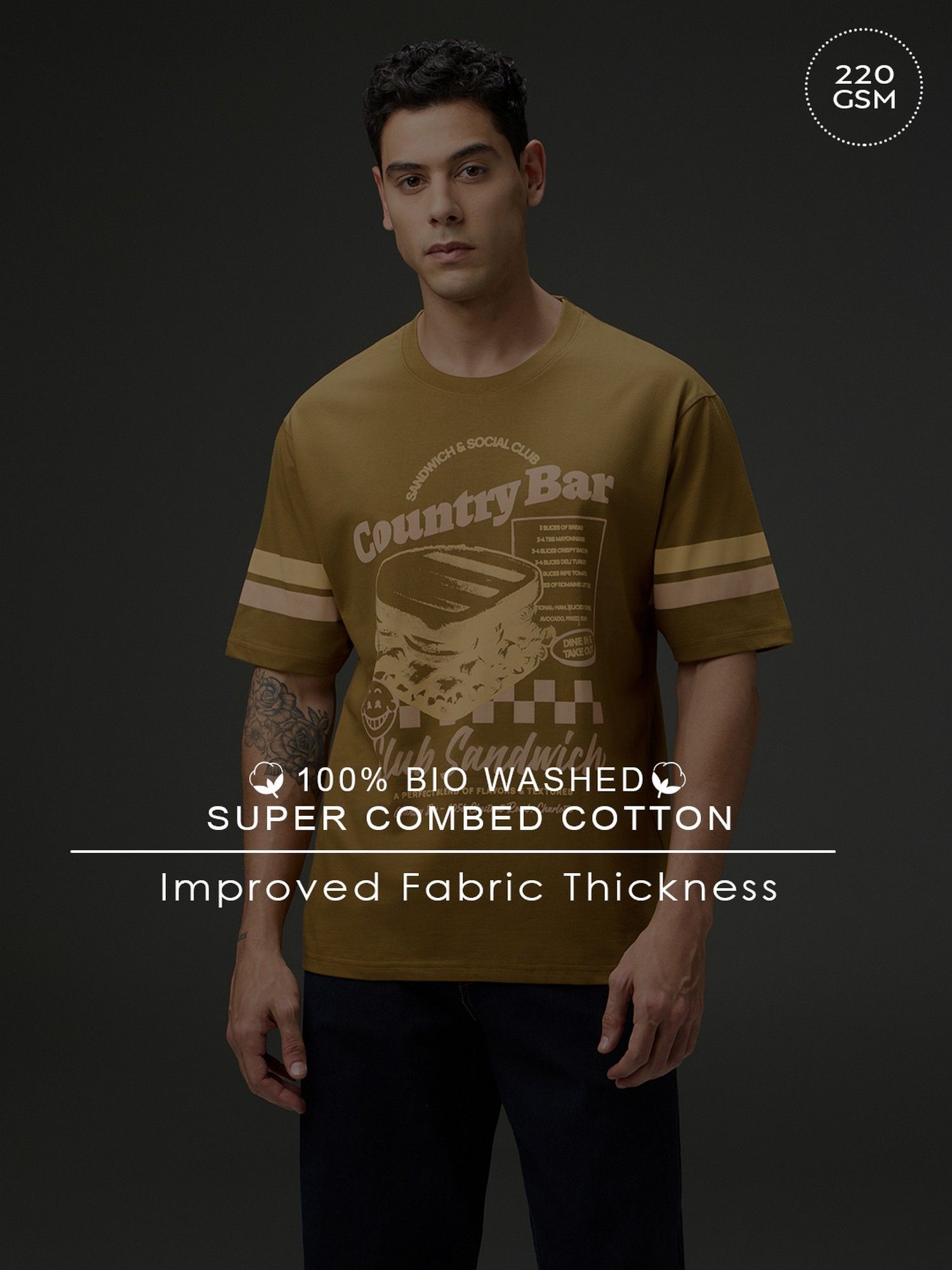 Men Round Neck Half Sleeve Printed Brown Oversized Fit T-Shirt