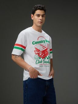 DILLINGER - Men Round Neck Half Sleeve White Printed Oversized T-Shirt