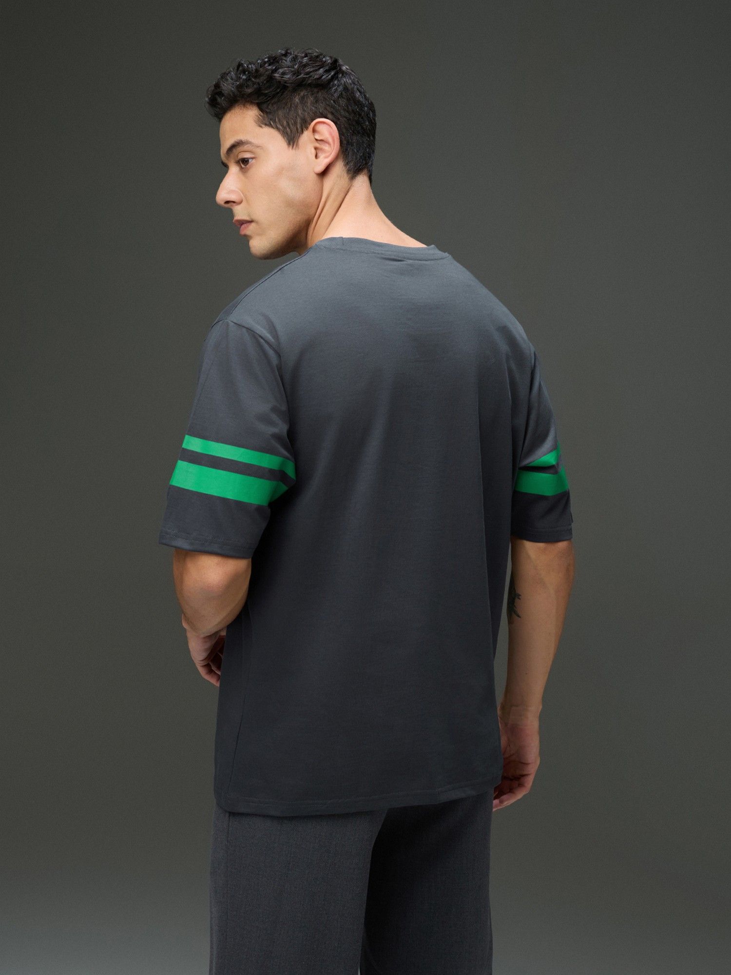 Men Round Neck Half Sleeve Puff Grey Printed Oversized Fit T-Shirt