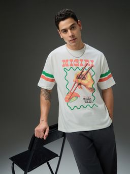 DILLINGER - Men Round Neck Half Sleeve Off White Printed Oversized Fit T-Shirt