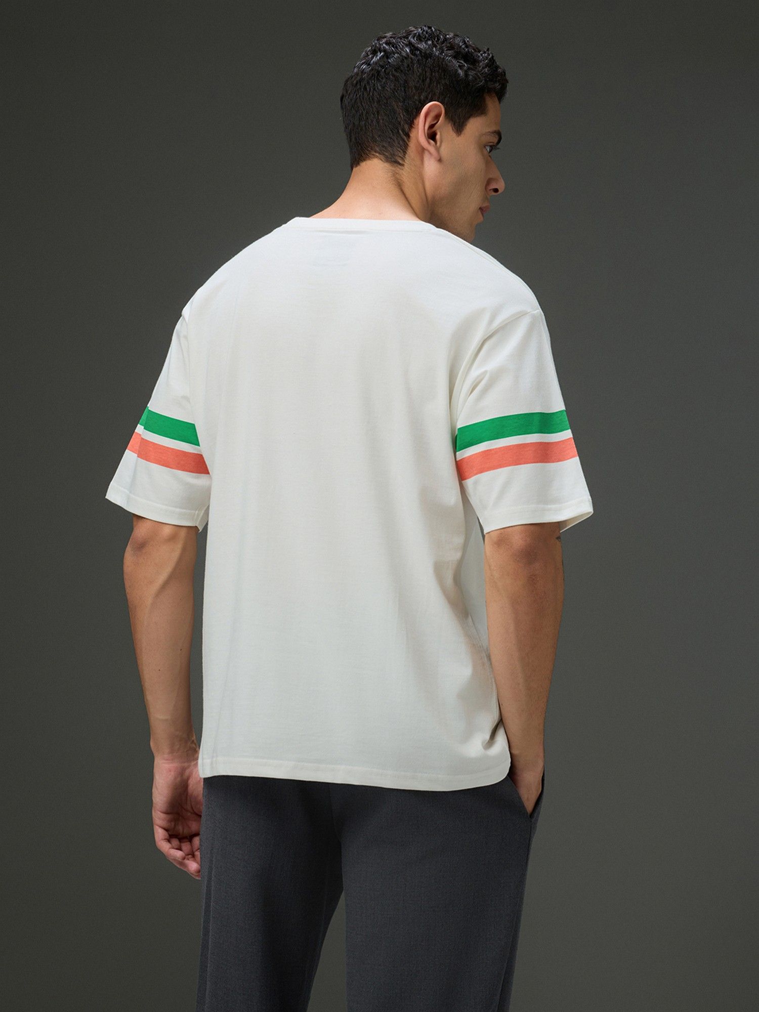Men Round Neck Half Sleeve Off White Printed Oversized Fit T-Shirt