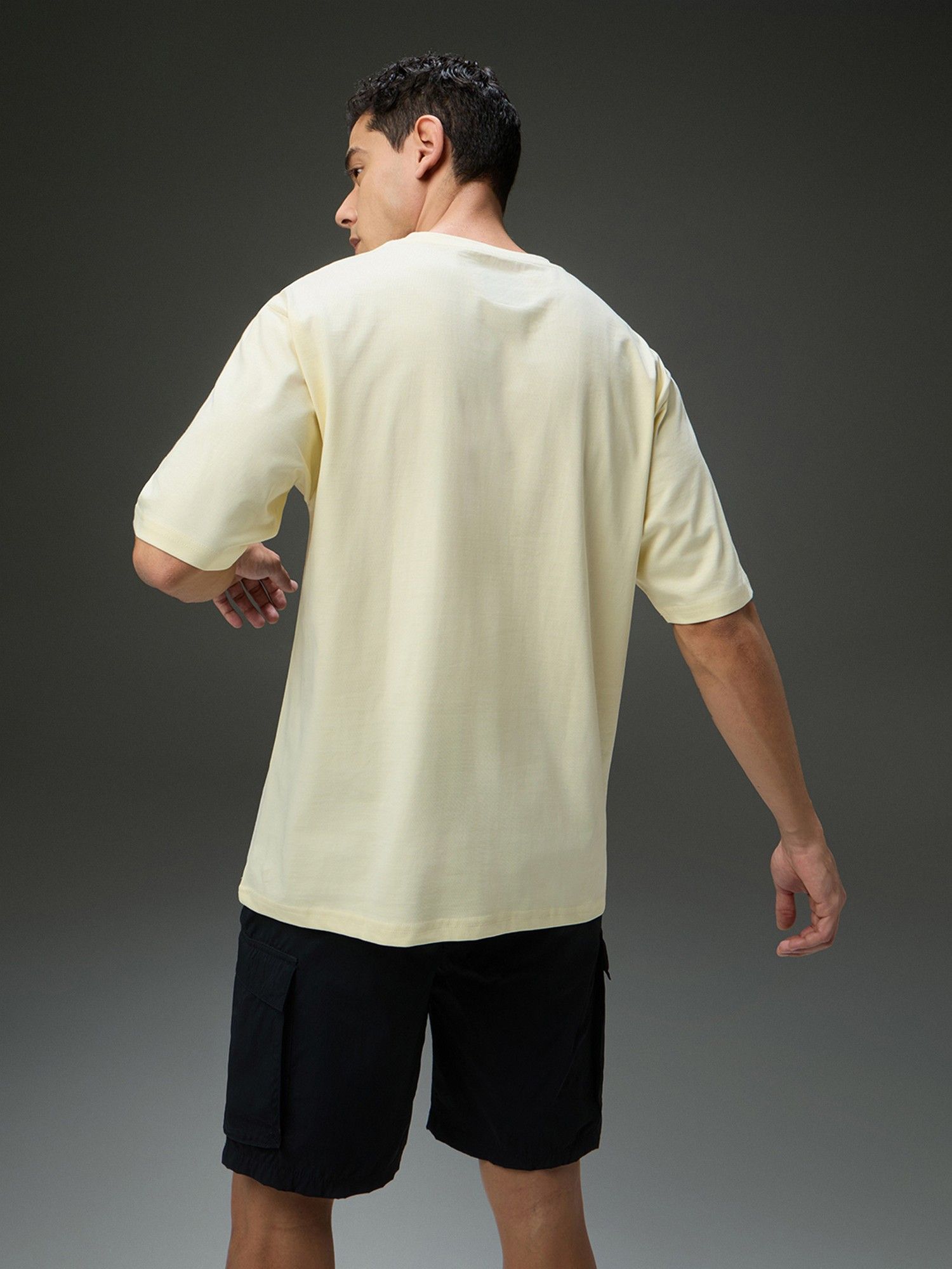 Men Round Neck Half Sleeve White Printed Oversized Fit T-Shirt