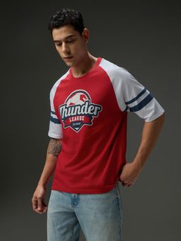 DILLINGER - Men Round Neck Red Raglan Sleeve Printed Oversized Fit T-Shirt