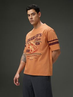 DILLINGER - Men Round Neck Cream Half Sleeve Printed Oversized Fit T-Shirt