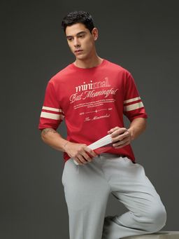 DILLINGER - Men Round Neck Red Half Sleeve Printed Oversized Fit T-Shirt