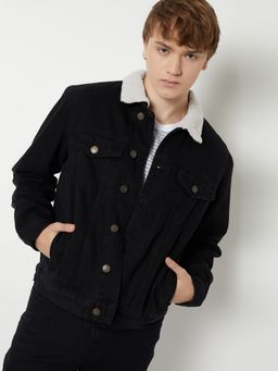 max - Black Men Washed Denim Jacket