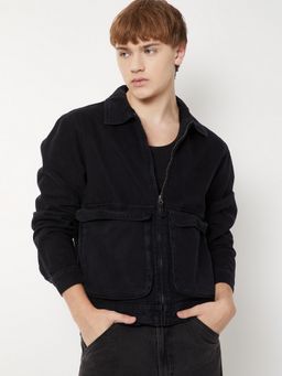 max - Men Black Men Washed Denim Jacket