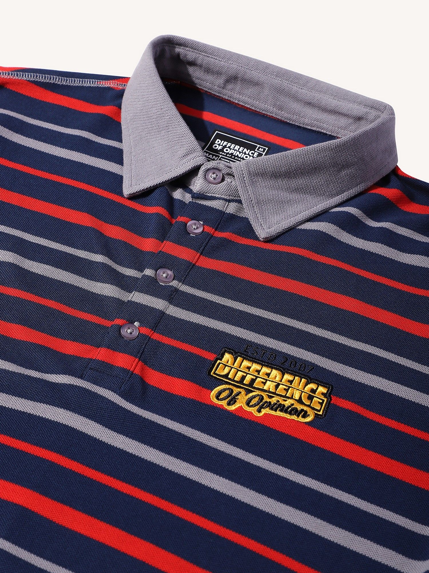 Men Regular Fit Long Sleeve Striped Red Polo T-Shirt