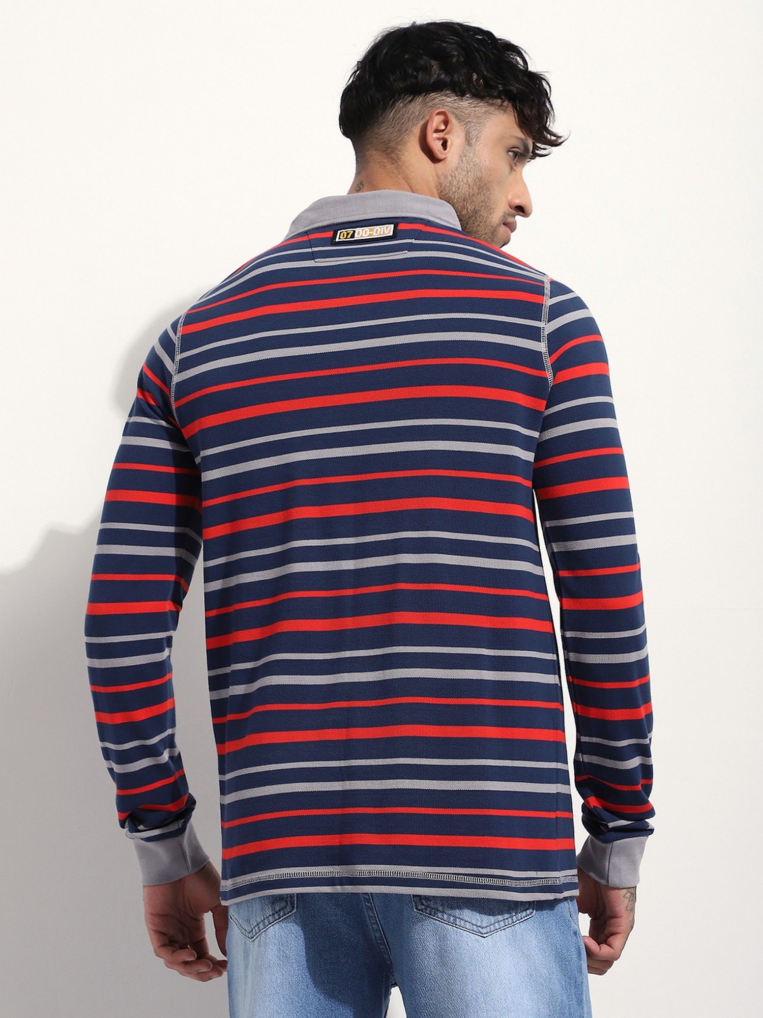 Men Regular Fit Long Sleeve Striped Red Polo T-Shirt