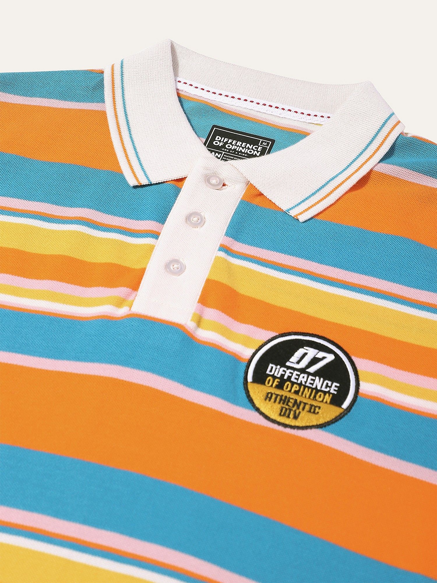 Men Regular Fit Long Sleeve Striped Orange Polo T-Shirt