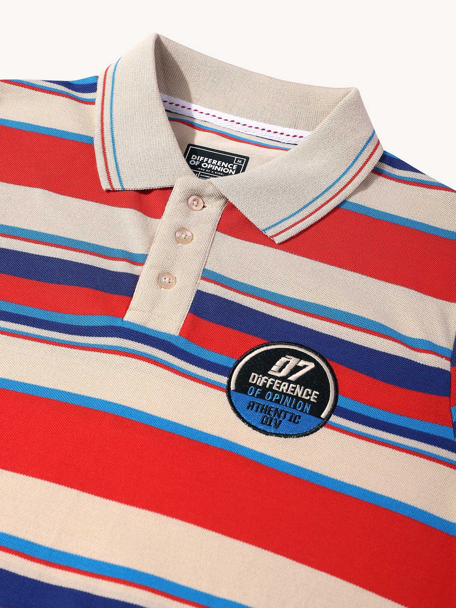Men Regular Fit Long Sleeve Red Striped Polo T-Shirt