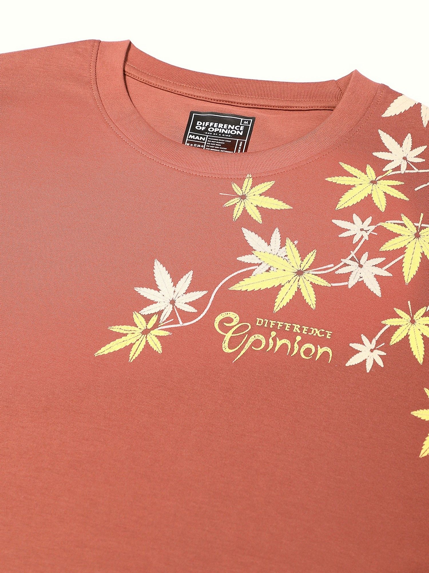 Men Oversized Embroidery Brown T-Shirt