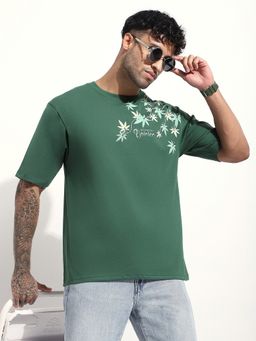Difference of Opinion - Men Oversized Embroidery Green T-Shirt