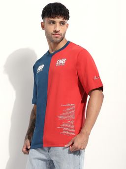 Difference of Opinion - Men Oversized Cut and Sew Embossed Blue T-Shirt