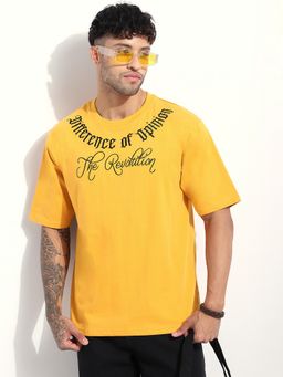 Difference of Opinion - Men Oversized Embroidery Mustard T-Shirt