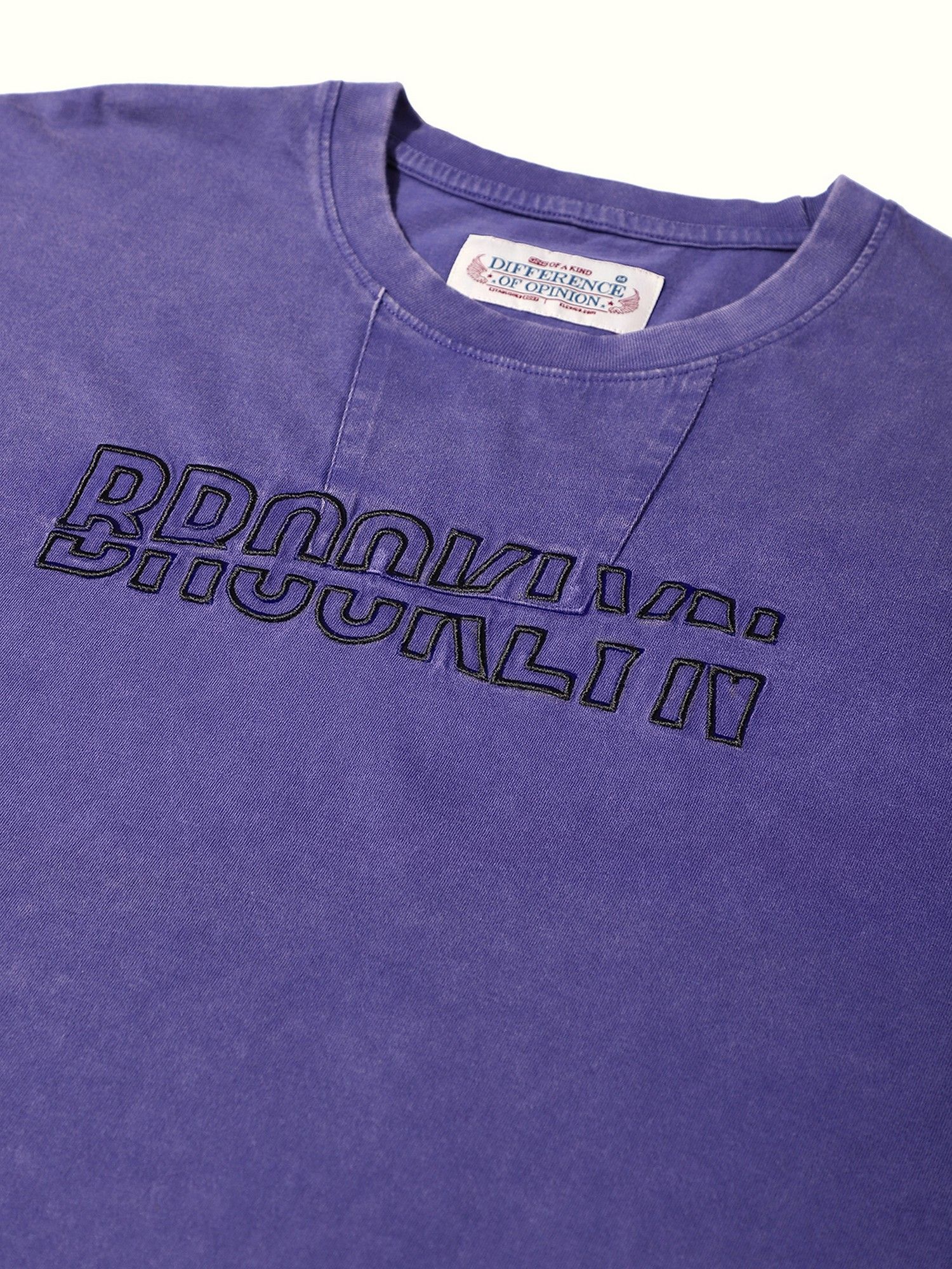 Men Acid Washed Oversized Embroidery Navy Blue T-Shirt