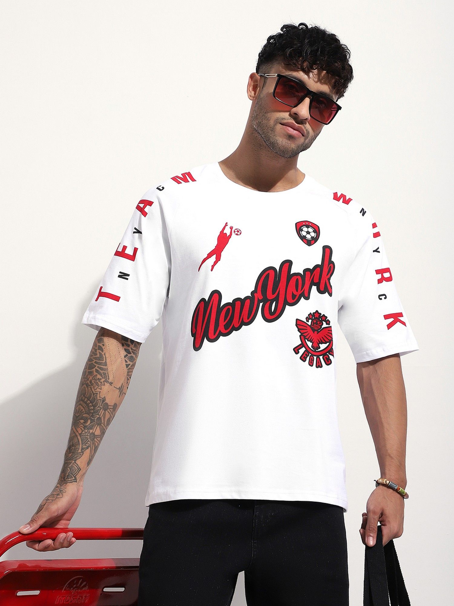 Men Oversized Raglan White T-Shirt