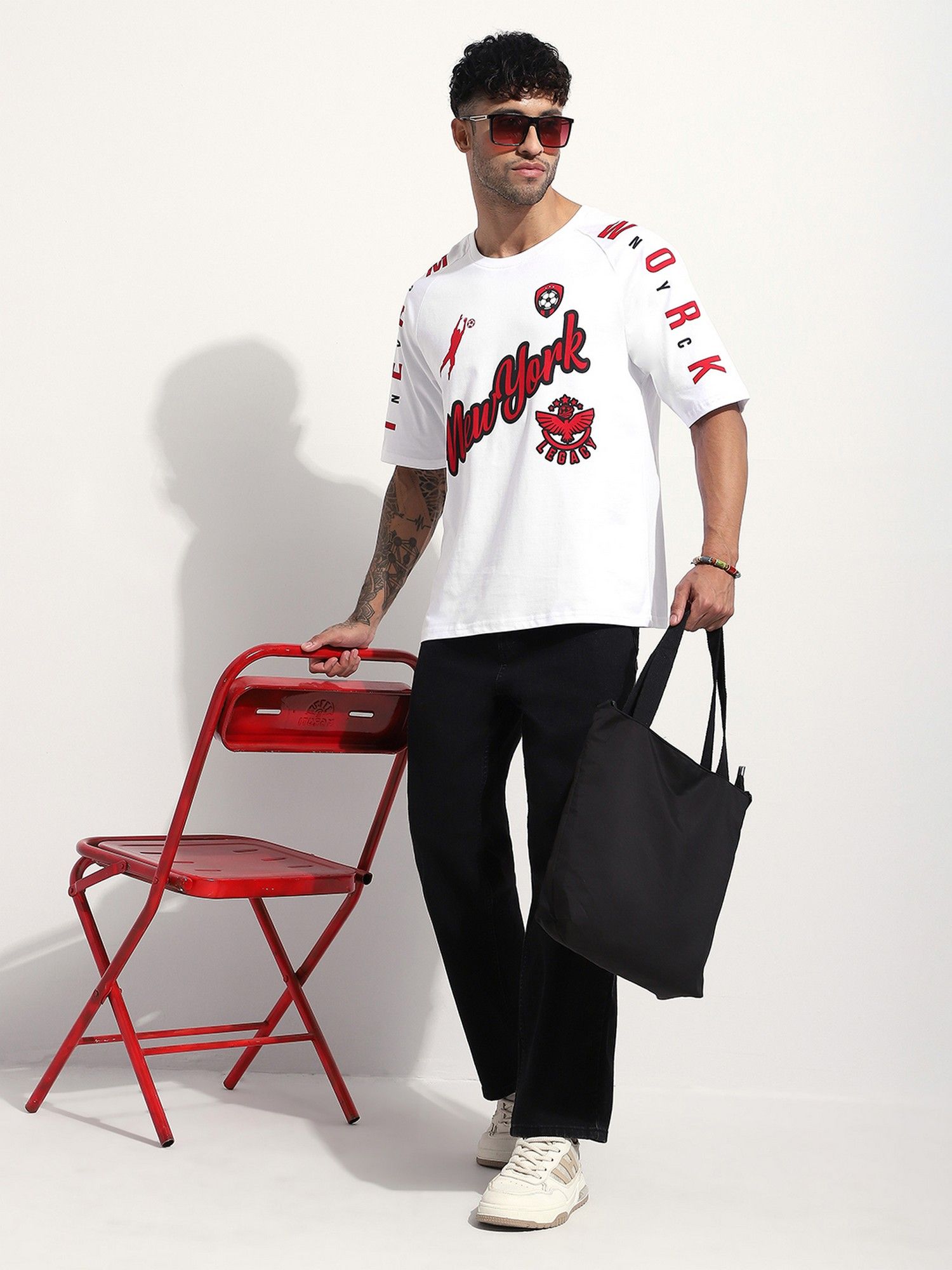 Men Oversized Raglan White T-Shirt