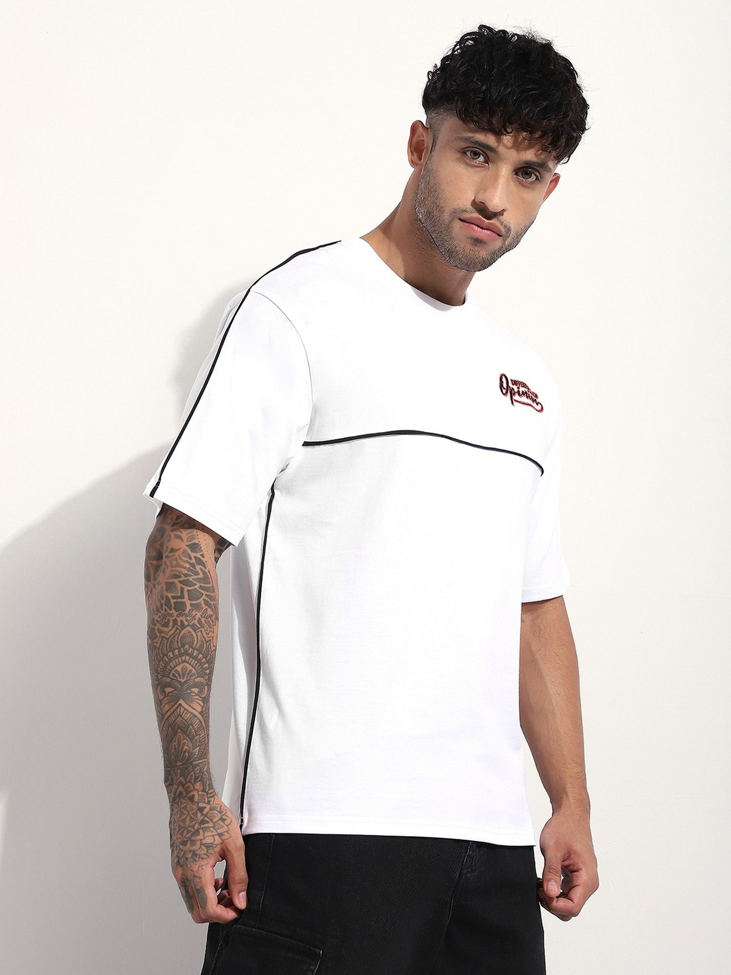 Men Oversized White Embroidery T-Shirt