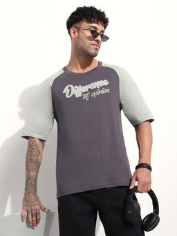 Difference of Opinion - Men Black Oversized Raglan Embroidery T-Shirt