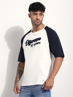 Difference of Opinion - Men Off White Oversized Raglan Embroidery T-Shirt