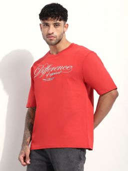 Difference of Opinion - Men Oversized Red T-Shirt