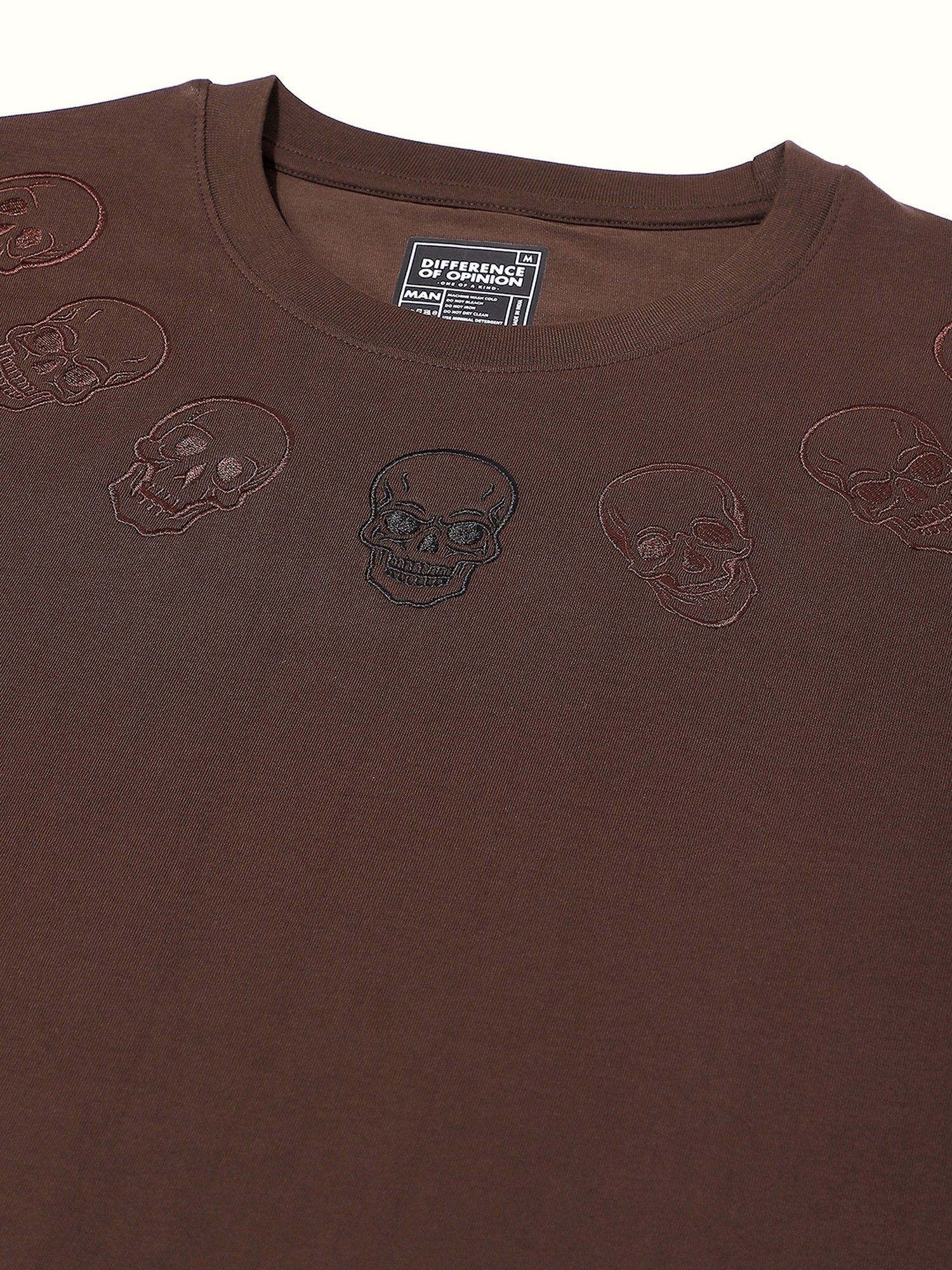 Men Brown Oversized Embroidery T-Shirt