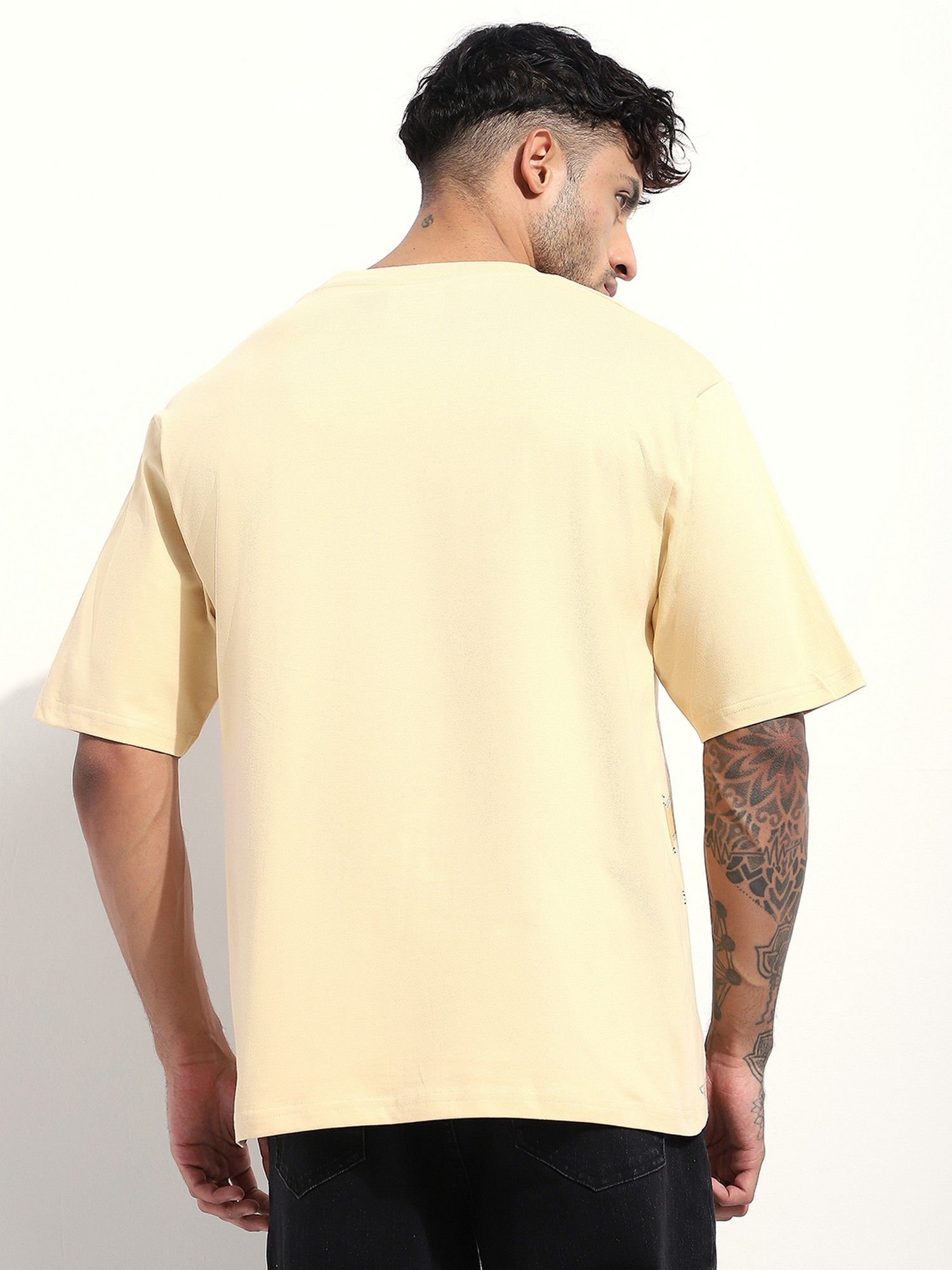 Beige Men Oversized Printed T-Shirt