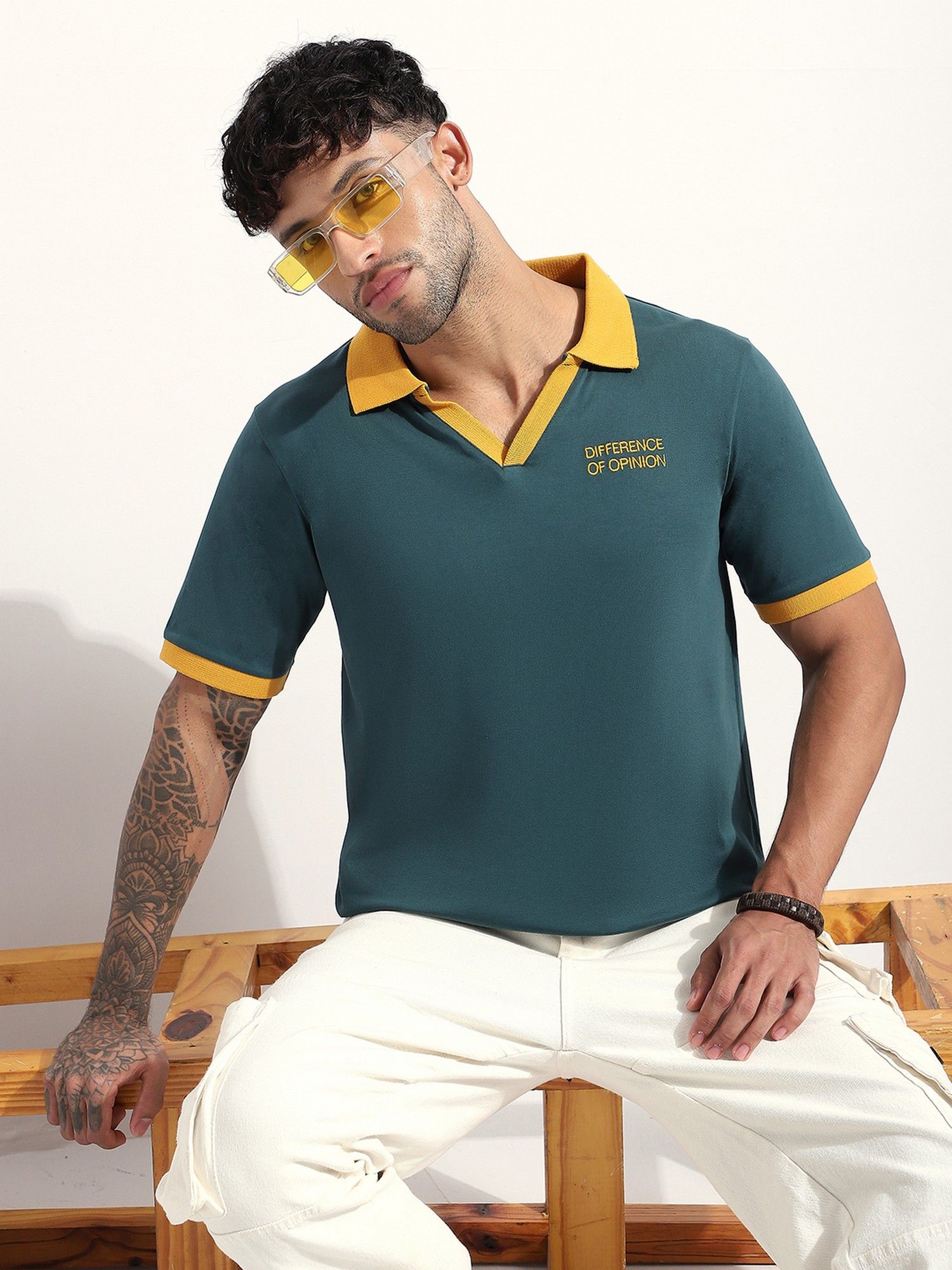 Green Men Relaxed Fit Embroidery Polo T-Shirt