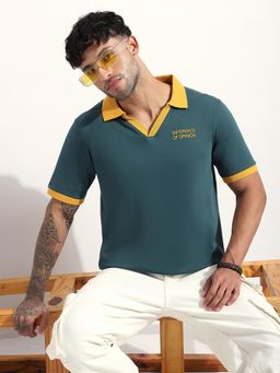 Difference of Opinion - Green Men Relaxed Fit Embroidery Polo T-Shirt