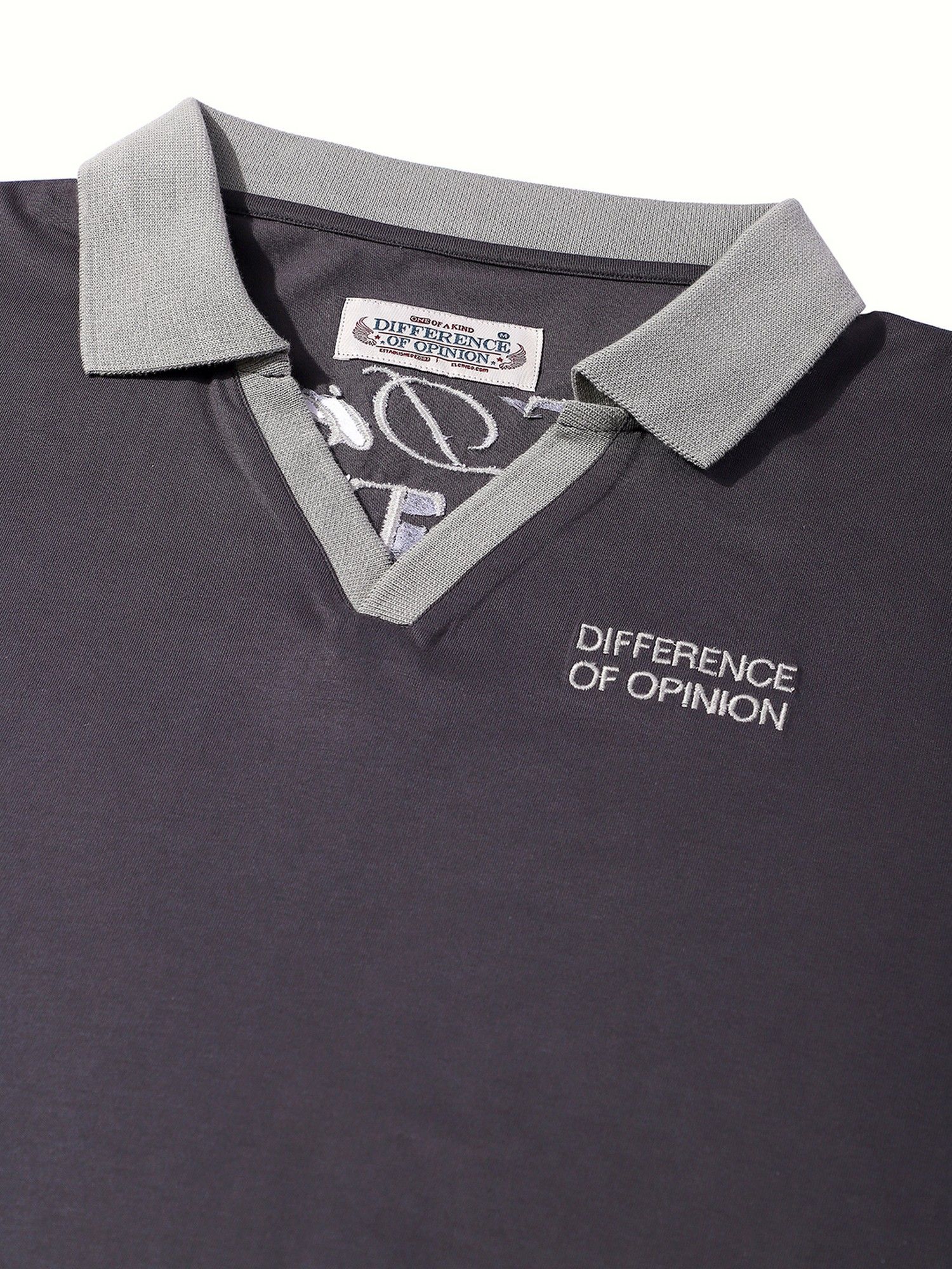 Grey Men Relaxed Fit Embroidery Polo T-Shirt