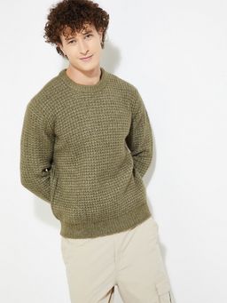 max - Green Men Heavy Knit Textured Sweater