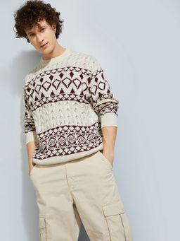 max - Brown Men Patterned Knit Sweater