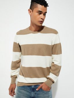 max - Beige Men Striped Sweater
