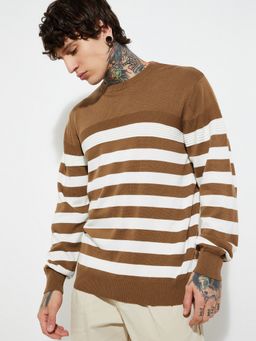 max - Orange Men Knit Striped Sweater