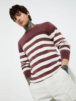 max - Red Men Knit Striped Sweater