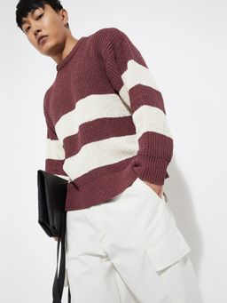 max - Red Men Knit Striped Sweater